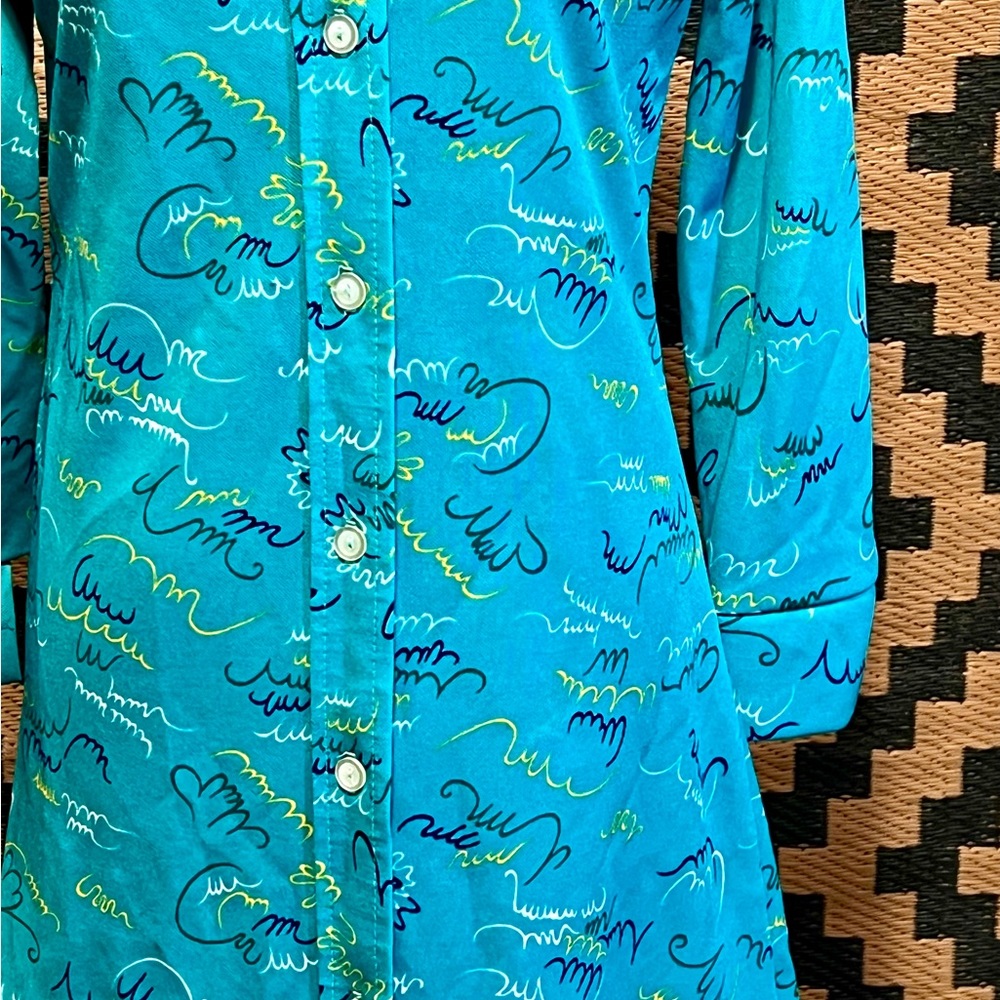 VINTAGE 60s 70s button down shirt dress MCM‎ Twiggy abstract atomic space age - Picture 17 of 17